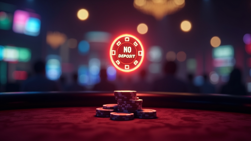 Small no deposit bonus icon glowing above a casino gaming screen