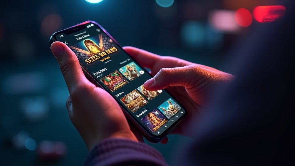 Person using a smartphone to navigate a clean mobile casino lobby with large touch buttons